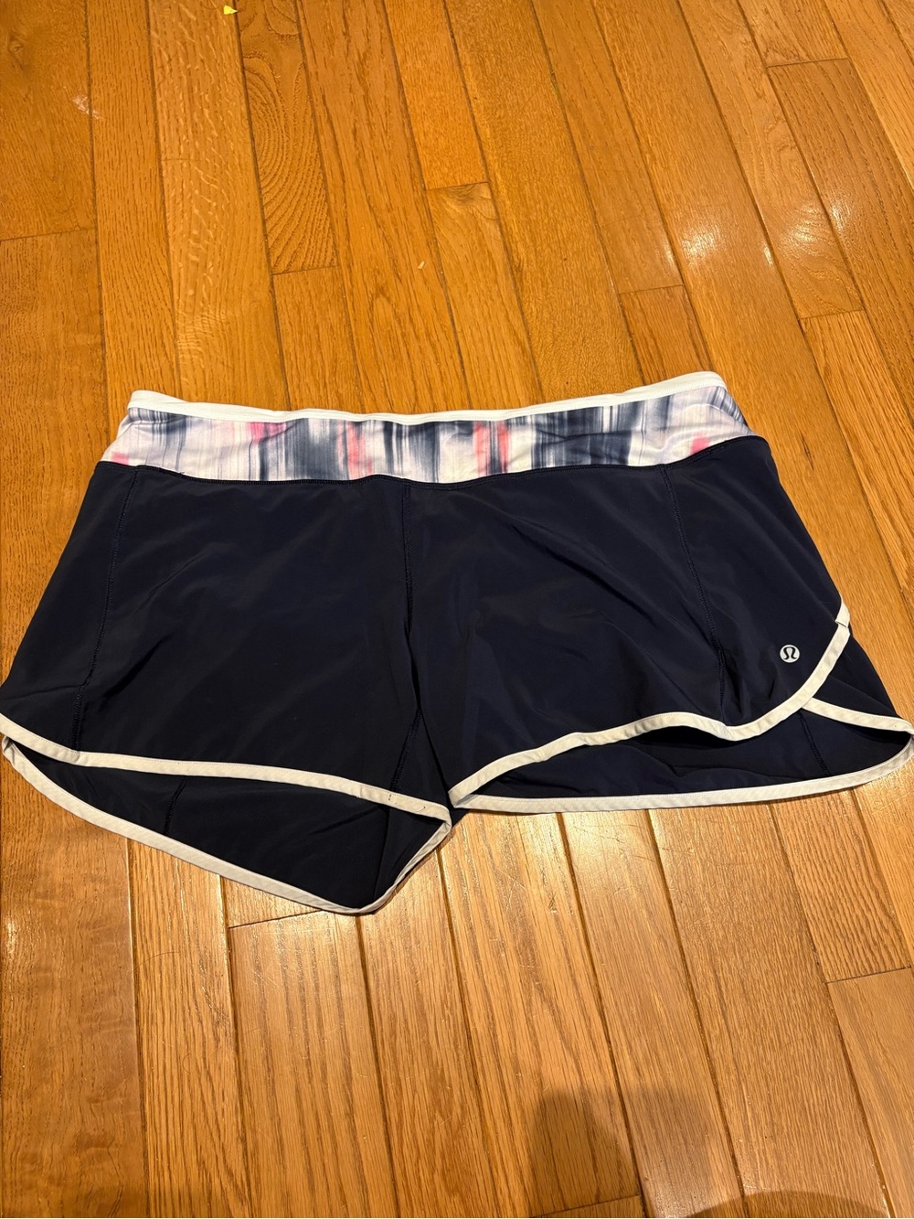 Lululemon Navy Athletic Running Shorts with Patterned Waistband